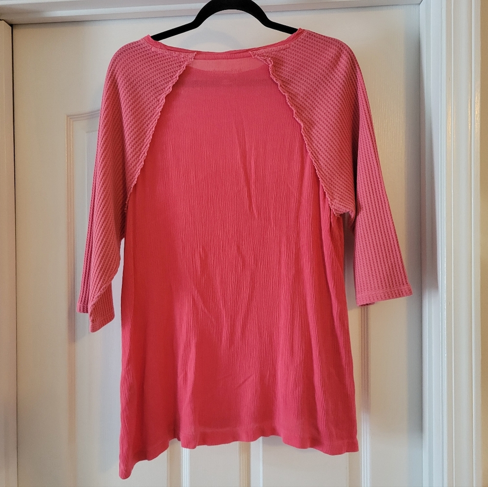Soft Surroundings Gauze April Tee Tunic Waffle Knit Sleeve Top Pink Coral Medium - Picture 3 of 7